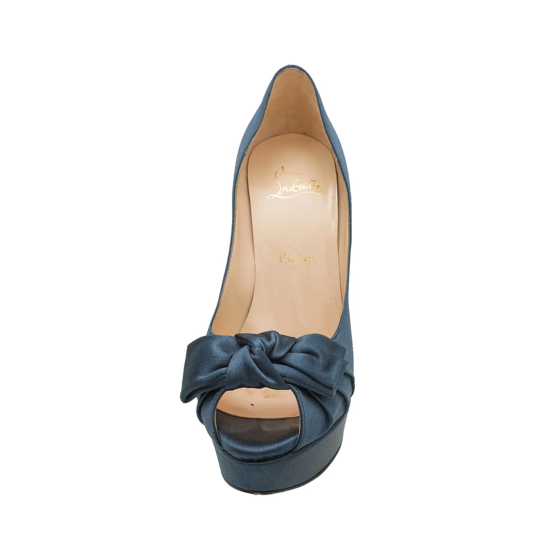 Christian Louboutin Teal Satin Madame Butterfly 150 Pumps 38.5