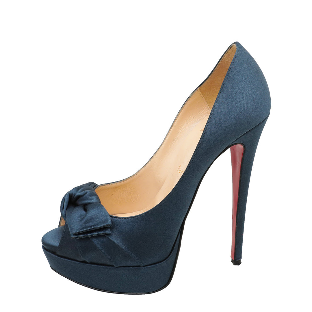 Christian Louboutin Teal Satin Madame Butterfly 150 Pumps 38.5
