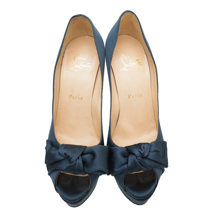 Christian Louboutin Teal Satin Madame Butterfly 150 Pumps 38.5