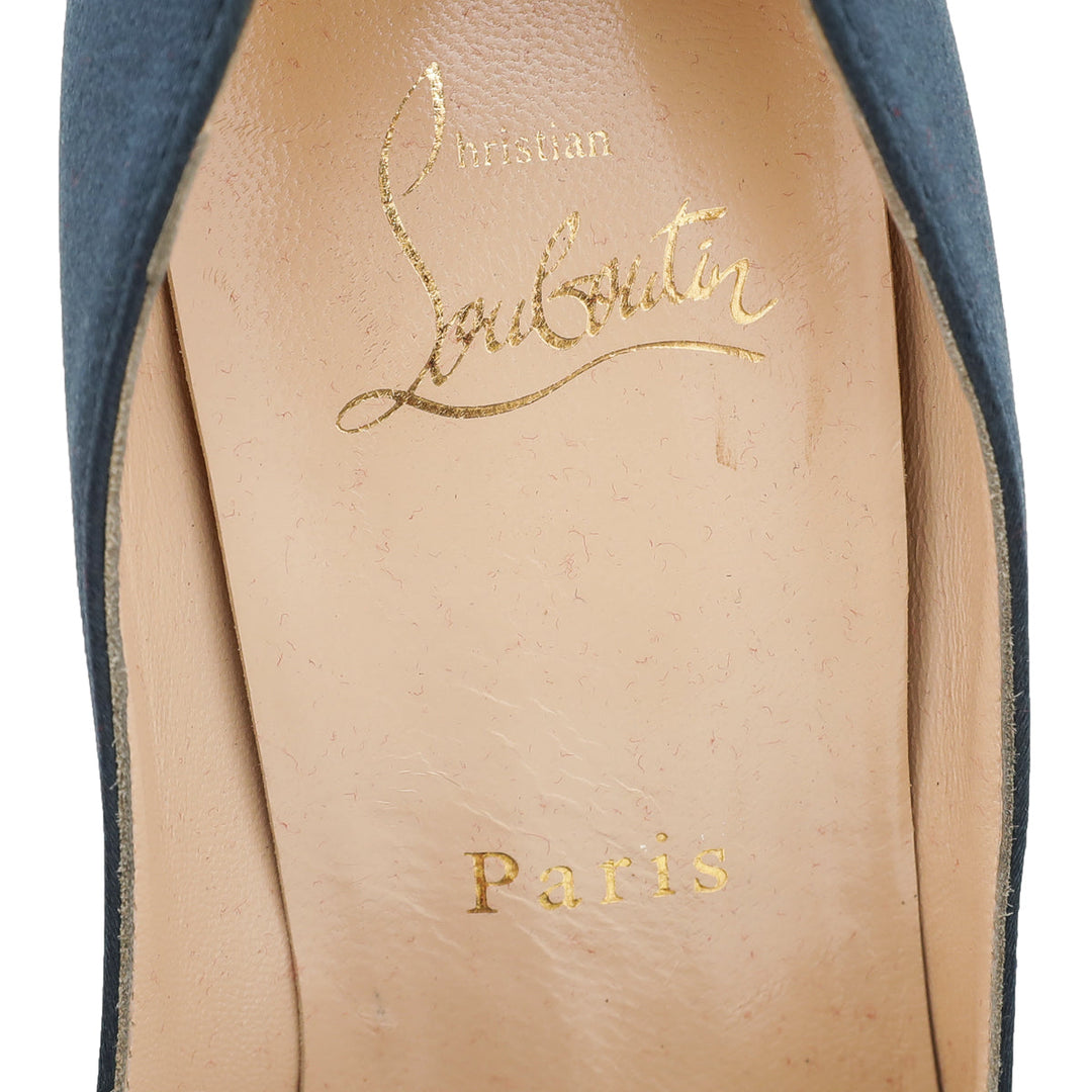Christian Louboutin Teal Satin Madame Butterfly 150 Pumps 38.5