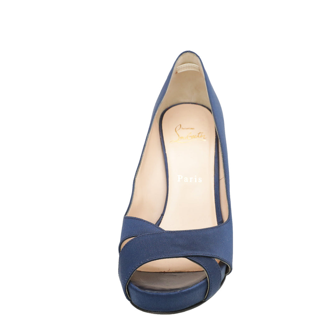 Christian Louboutin Navy Blue Satin Shelley Pump 38