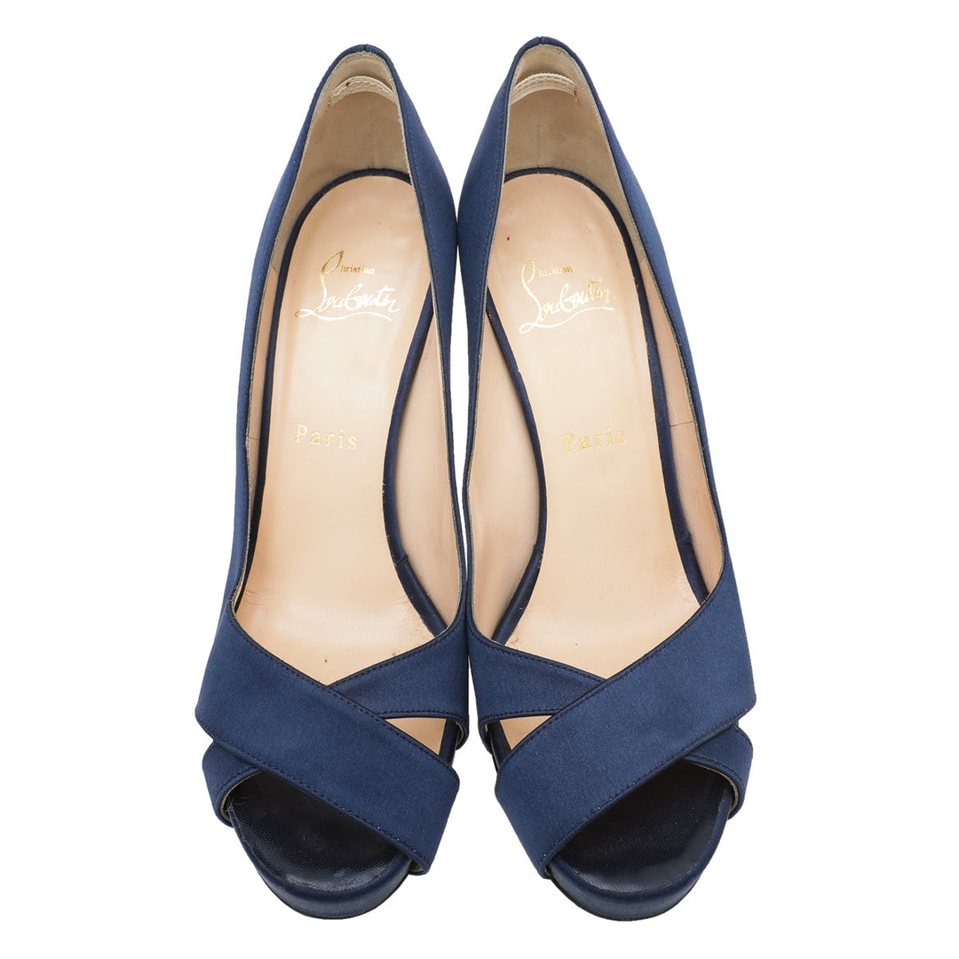 Christian Louboutin Navy Blue Satin Shelley Pump 38