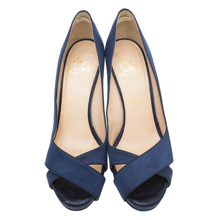 Christian Louboutin Navy Blue Satin Shelley Pump 38