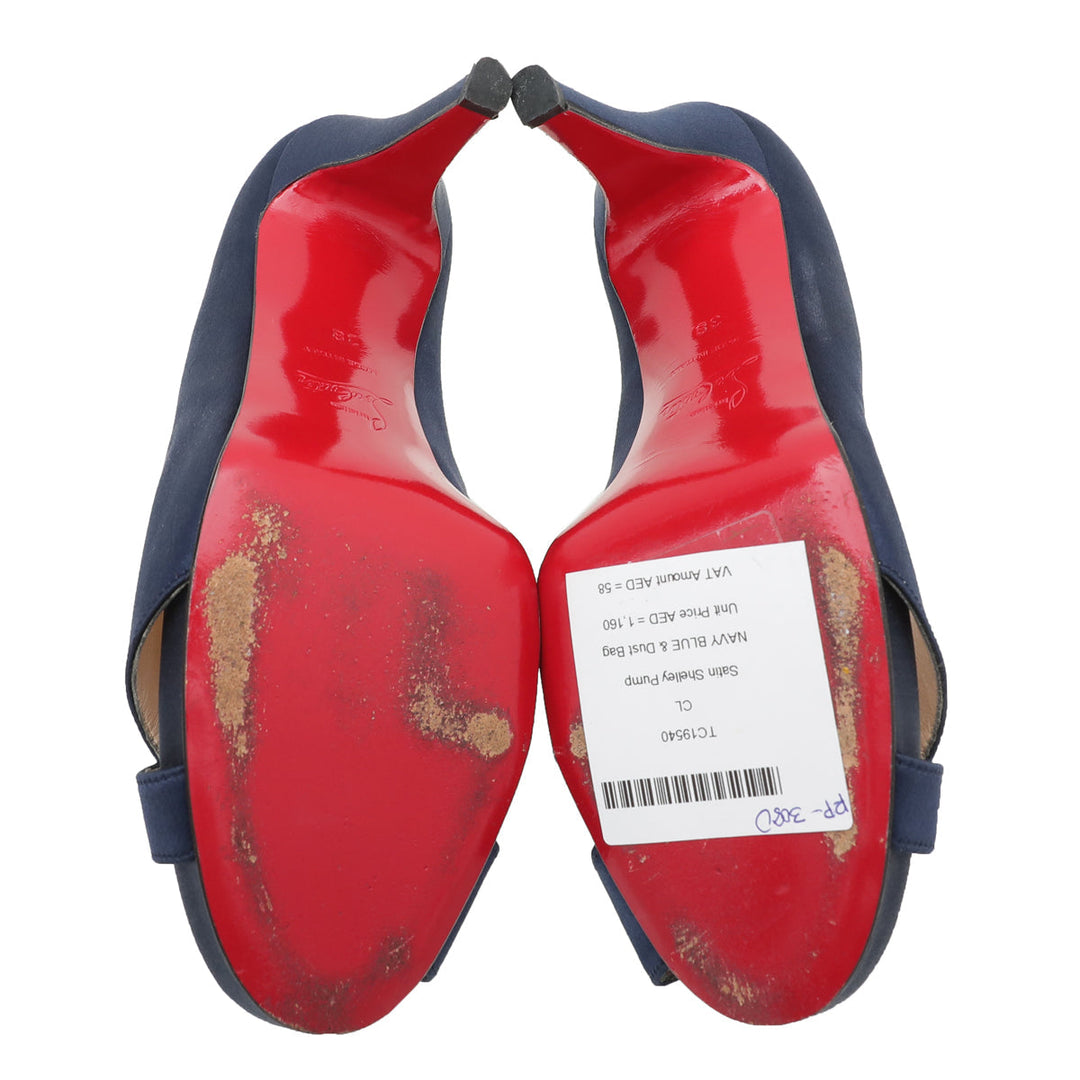 Christian Louboutin Navy Blue Satin Shelley Pump 38