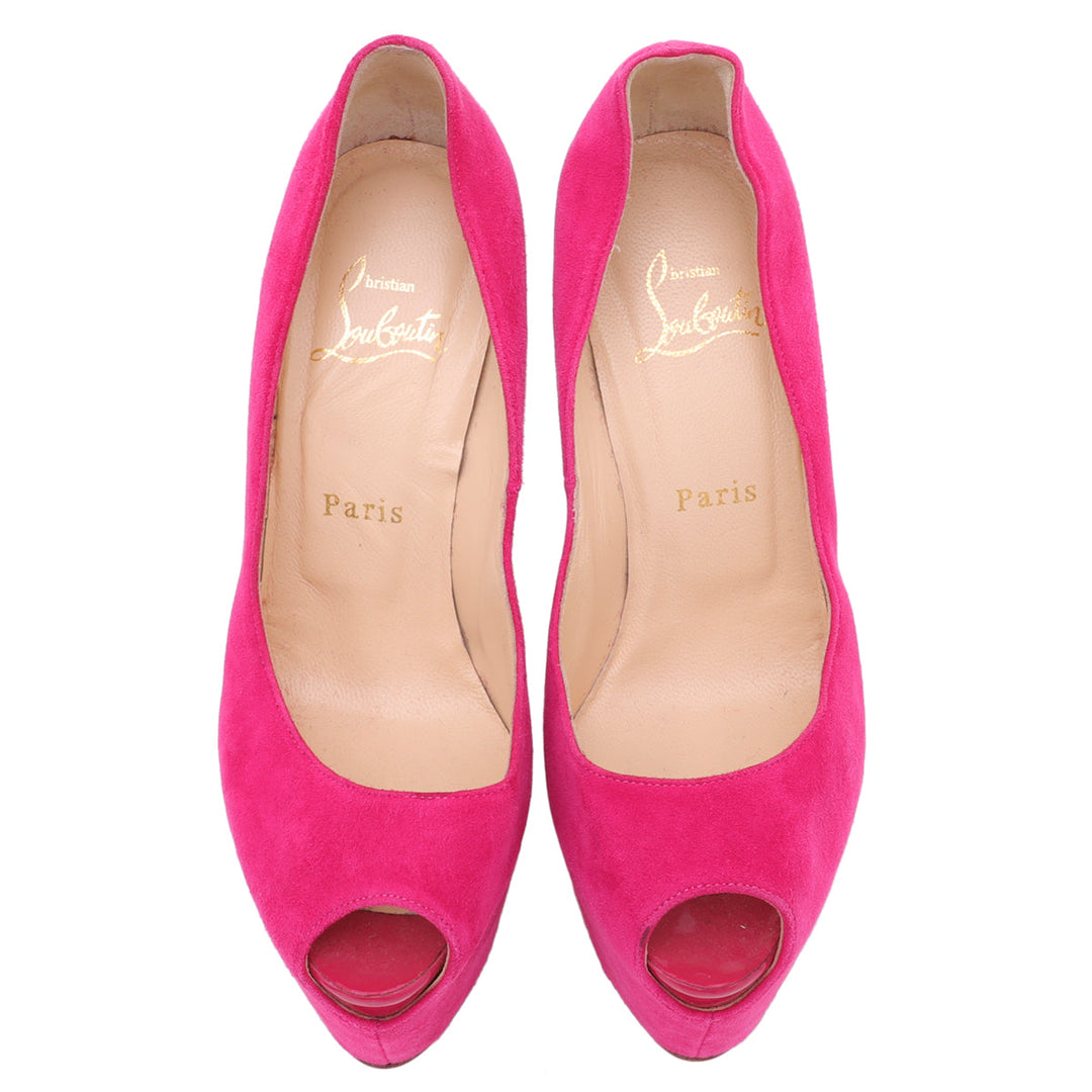 Christian Louboutin Fuchsia Suede Highness 150 Peep Toe Platform Pumps 37.5