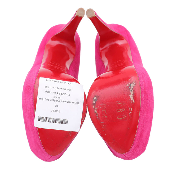 Christian Louboutin Fuchsia Suede Highness 150 Peep Toe Platform Pumps 37.5