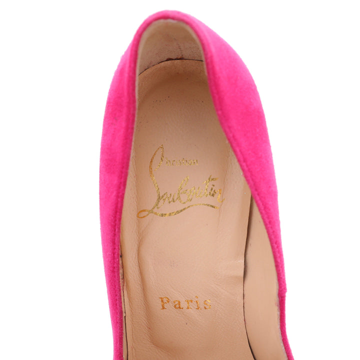 Christian Louboutin Fuchsia Suede Highness 150 Peep Toe Platform Pumps 37.5