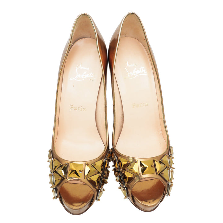 Christian Louboutin Gold Very Prive Crystal 120 Pumps 39.5