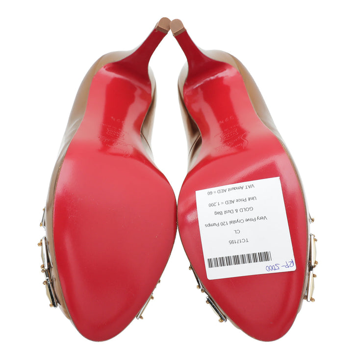 Christian Louboutin Gold Very Prive Crystal 120 Pumps 39.5