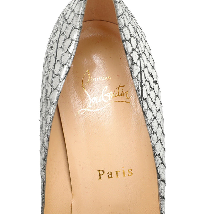 Christian Louboutin Metallic Silver Python Very Prive Peep Toe Pumps 38.5