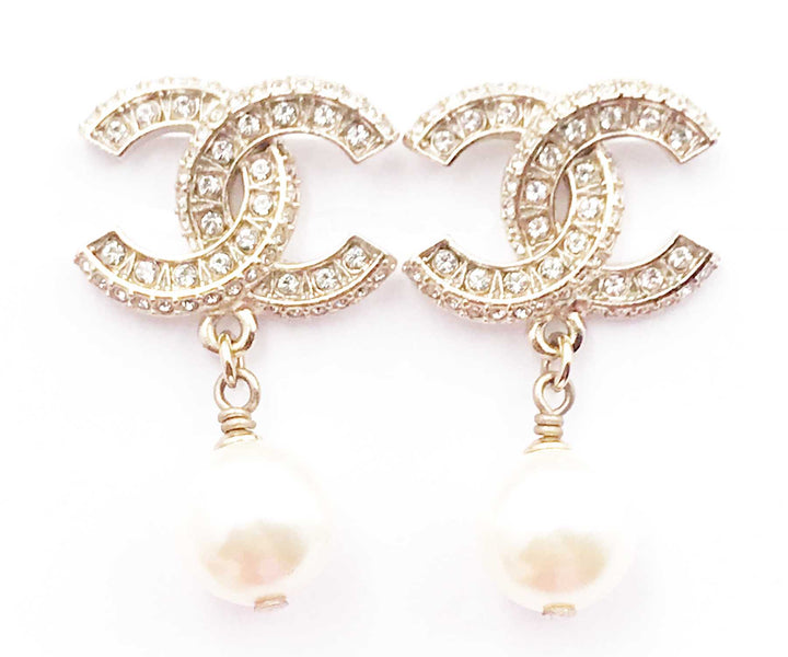 Top Quality Chanel Classic Gold CC Crystal Block Piercing Earrings