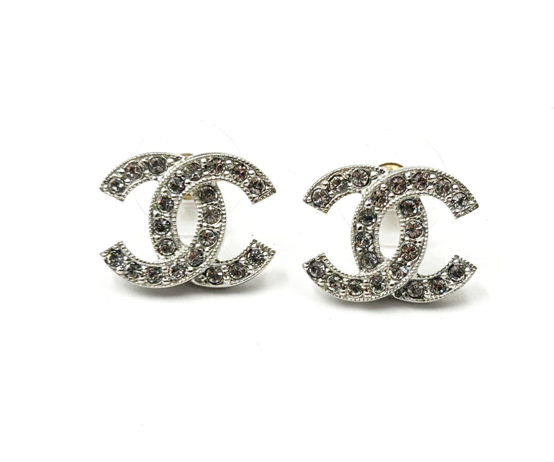 Top Quality Chanel Classic Silver CC Crystal Reissued Piercing Earrings