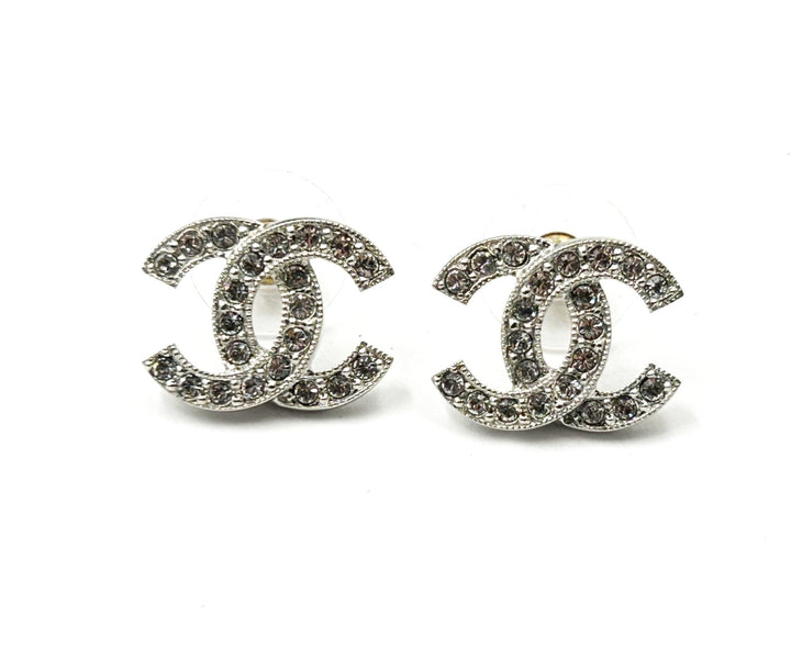 Top Quality Chanel Classic Silver CC Crystal Reissued Piercing Earrings
