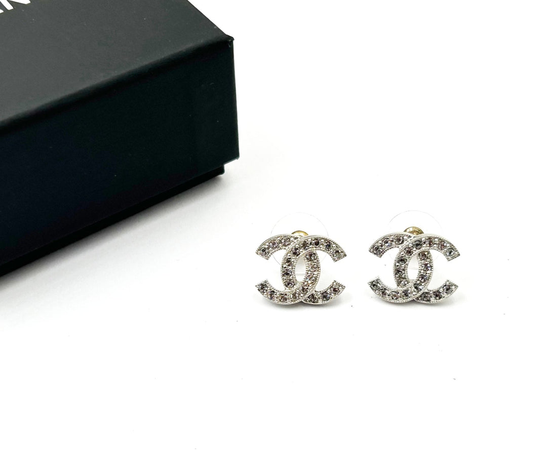 Top Quality Chanel Classic Silver CC Crystal Reissued Piercing Earrings