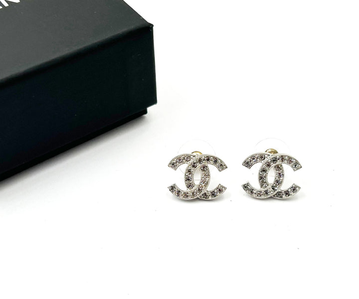 Top Quality Chanel Classic Silver CC Crystal Reissued Piercing Earrings