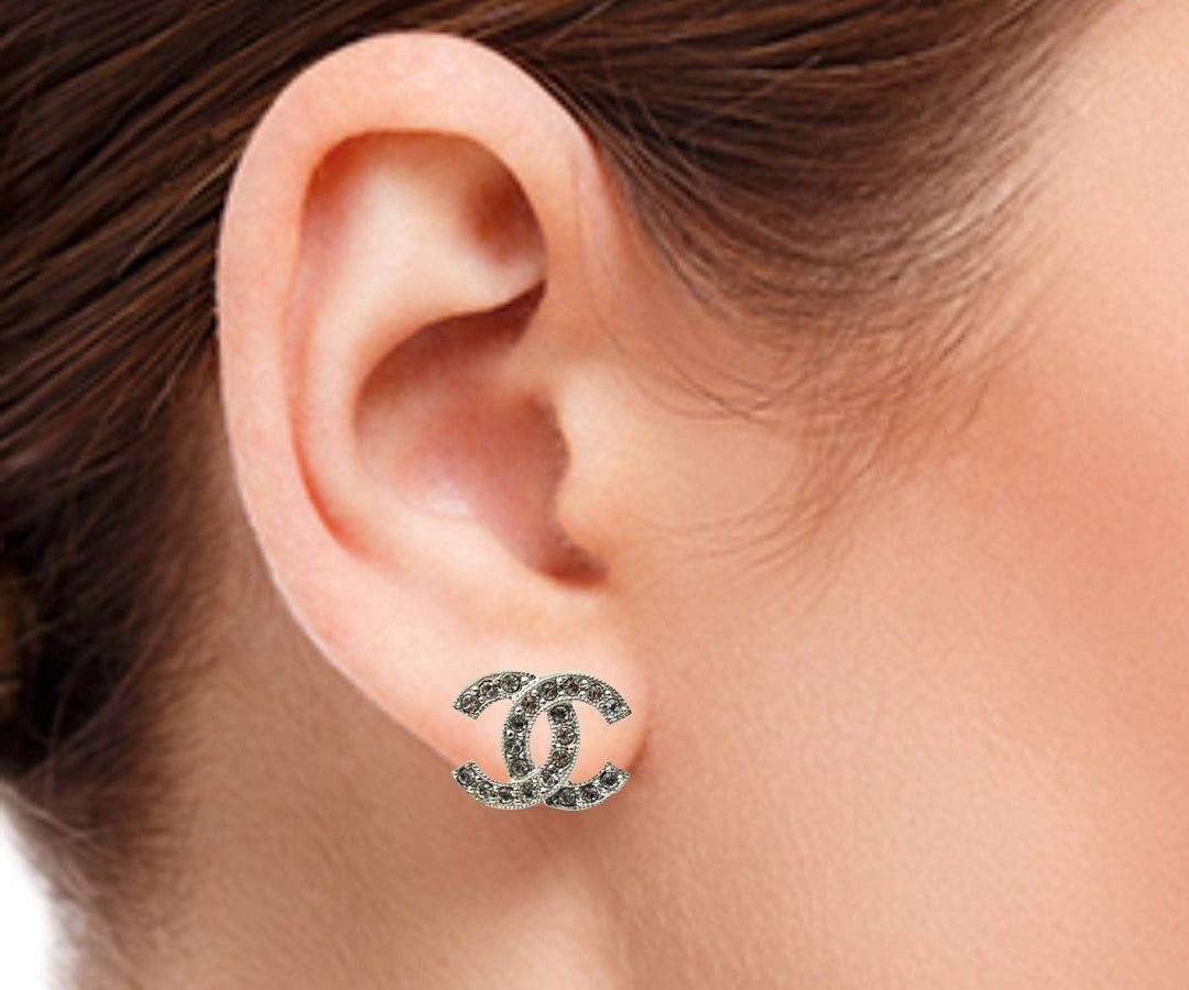 Top Quality Chanel Classic Silver CC Crystal Reissued Piercing Earrings