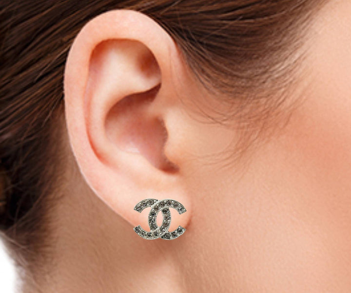 Top Quality Chanel Classic Silver CC Crystal Reissued Piercing Earrings