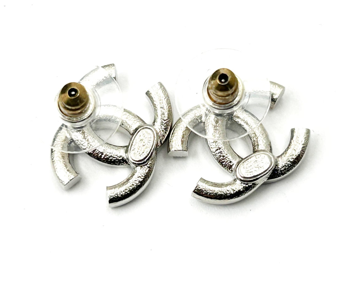 Top Quality Chanel Classic Silver CC Crystal Reissued Piercing Earrings