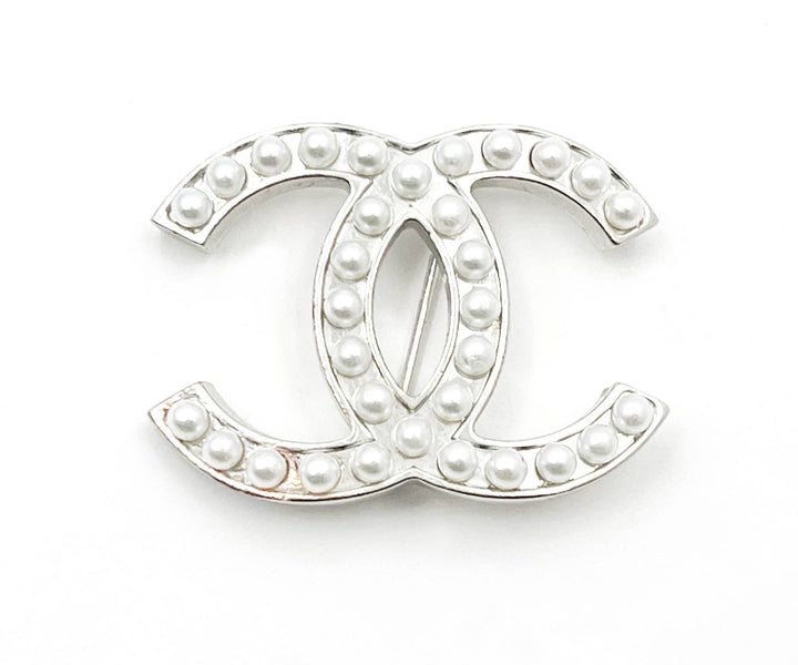 Top Quality Chanel Classic Silver CC Pearl Brooch