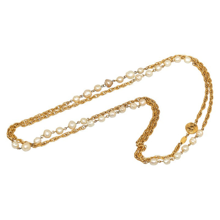 Top Quality Chanel Coco Long Chain Necklace Gold White Mackie Pearl  Chanel
