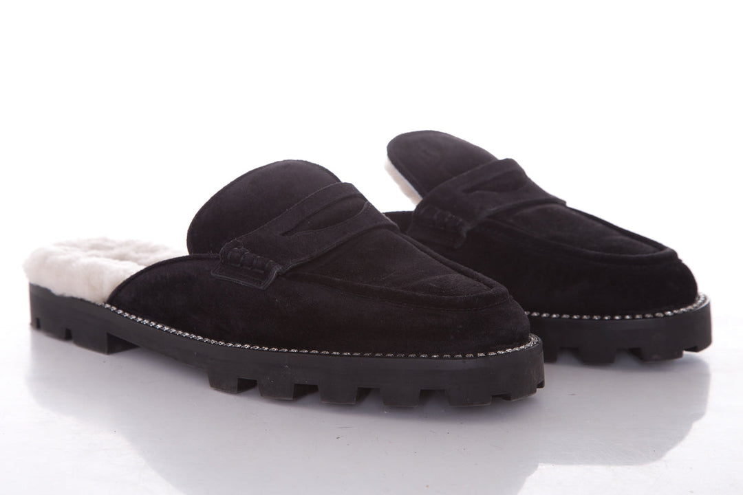 Jimmy Choo Black Suede Ronnie Embellished Mules SZ 39.5