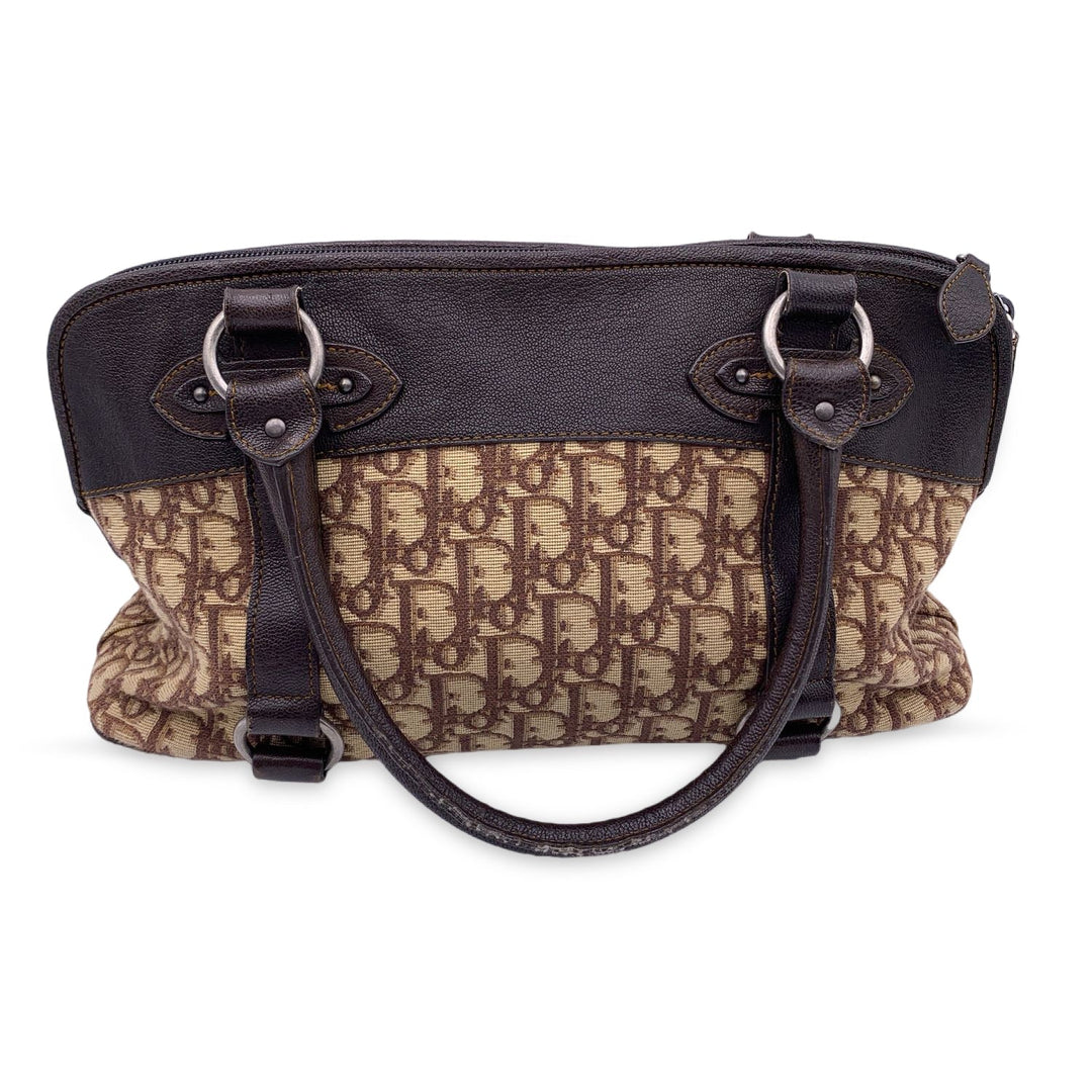 CHRISTIAN Top quality Dior Brown Logo Oblique Canvas Satchel Shoulder Bag