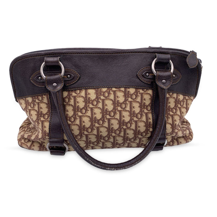 CHRISTIAN Top quality Dior Brown Logo Oblique Canvas Satchel Shoulder Bag