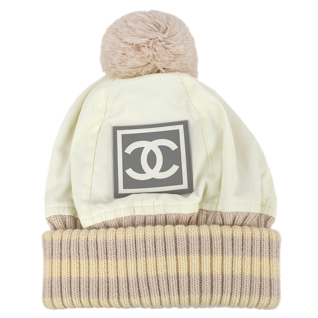 Top Quality Chanel Ivory Sport Line Knitted Hat Small New #M