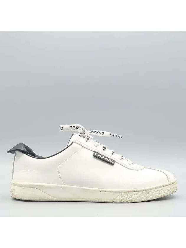 G34085 White Calfskin Shoelace Tennis Women s Sneakers Size 37 Chanel