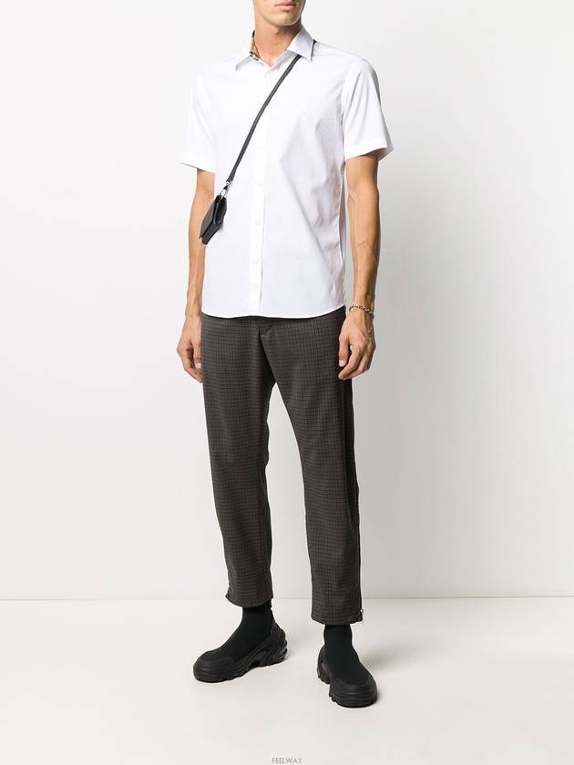 Burberry Chest Monogram Embroidered Cotton Short Sleeve Shirt White