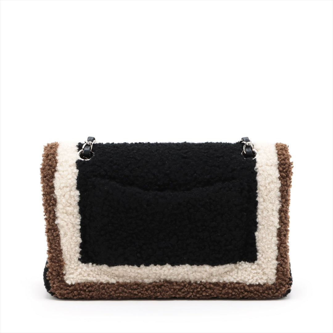 Top Quality Chanel Cocomark Mouton Double Flap Double Chain Top Bag Black x Brown Silver  23rd