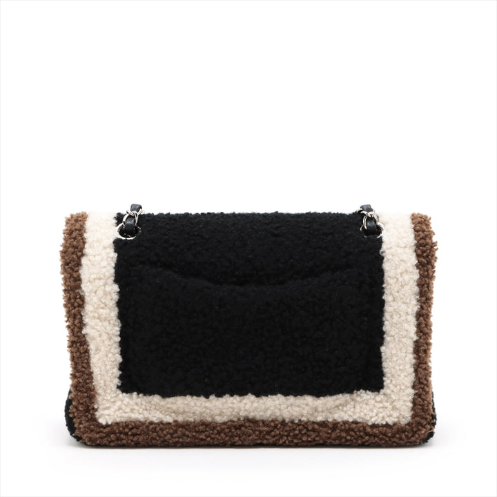Top Quality Chanel Cocomark Mouton Double Flap Double Chain Top Bag Black x Brown Silver  23rd