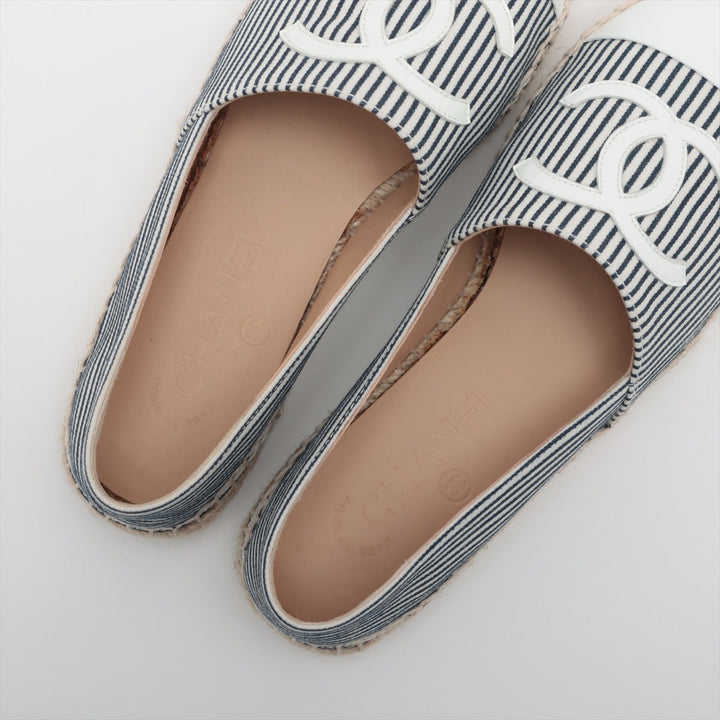 Top Quality Chanel Coco Leather X Fabric Espadrille 35  Navy X White G29762 Stripe  Bag