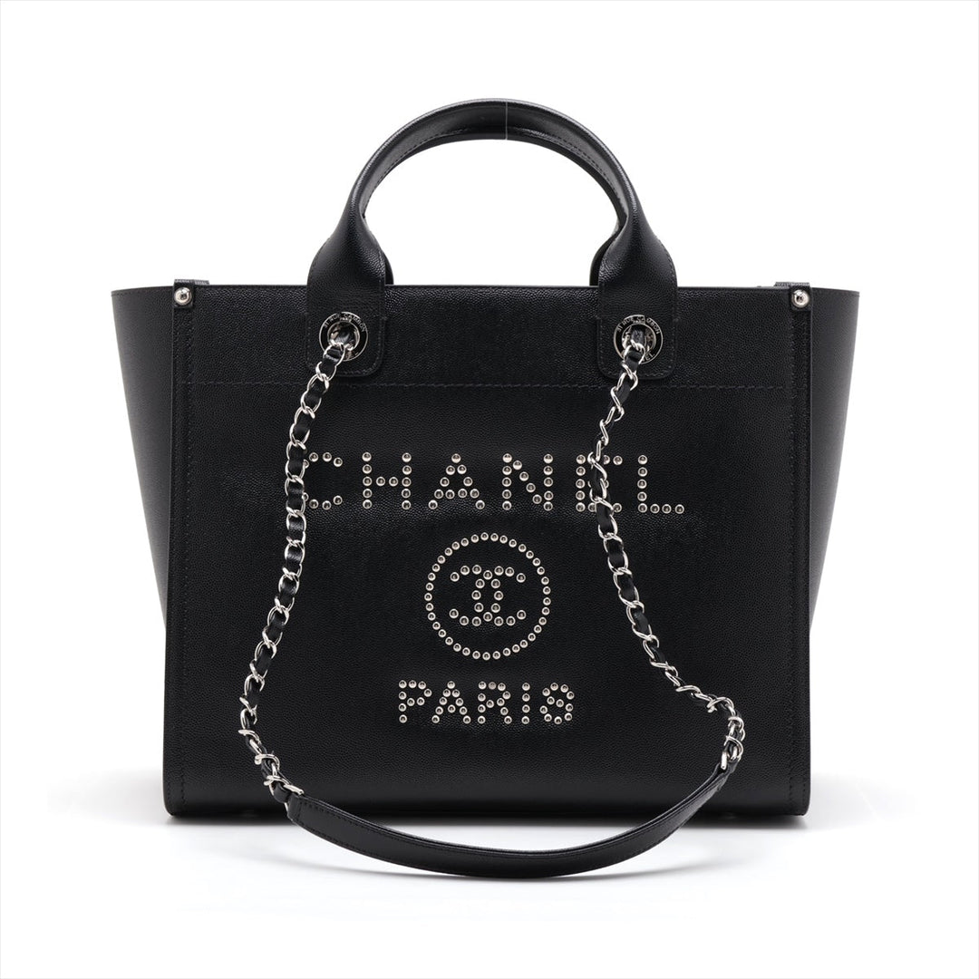 Top Quality Chanel Deauville Caviar S 2WAY Handbag Black Silver G  25th