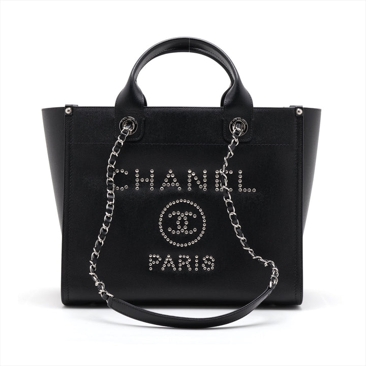 Top Quality Chanel Deauville Caviar S 2WAY Handbag Black Silver G  25th