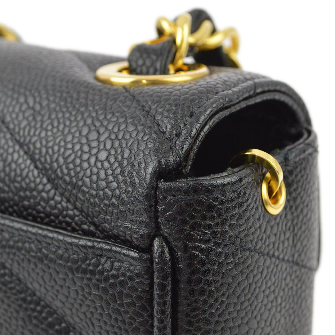 Top Quality Chanel Black Caviar V-Stitch Mini Square Shoulder Bag 17
