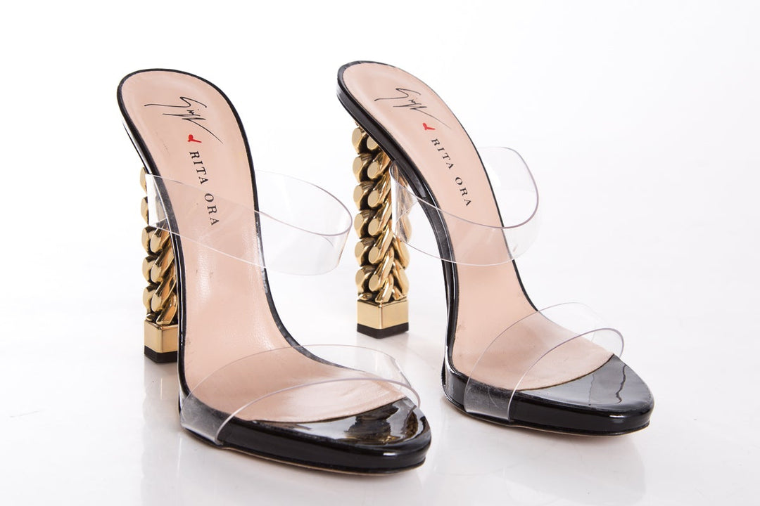 Guiseppe Zanotti Black Gold Heels SZ 37.5