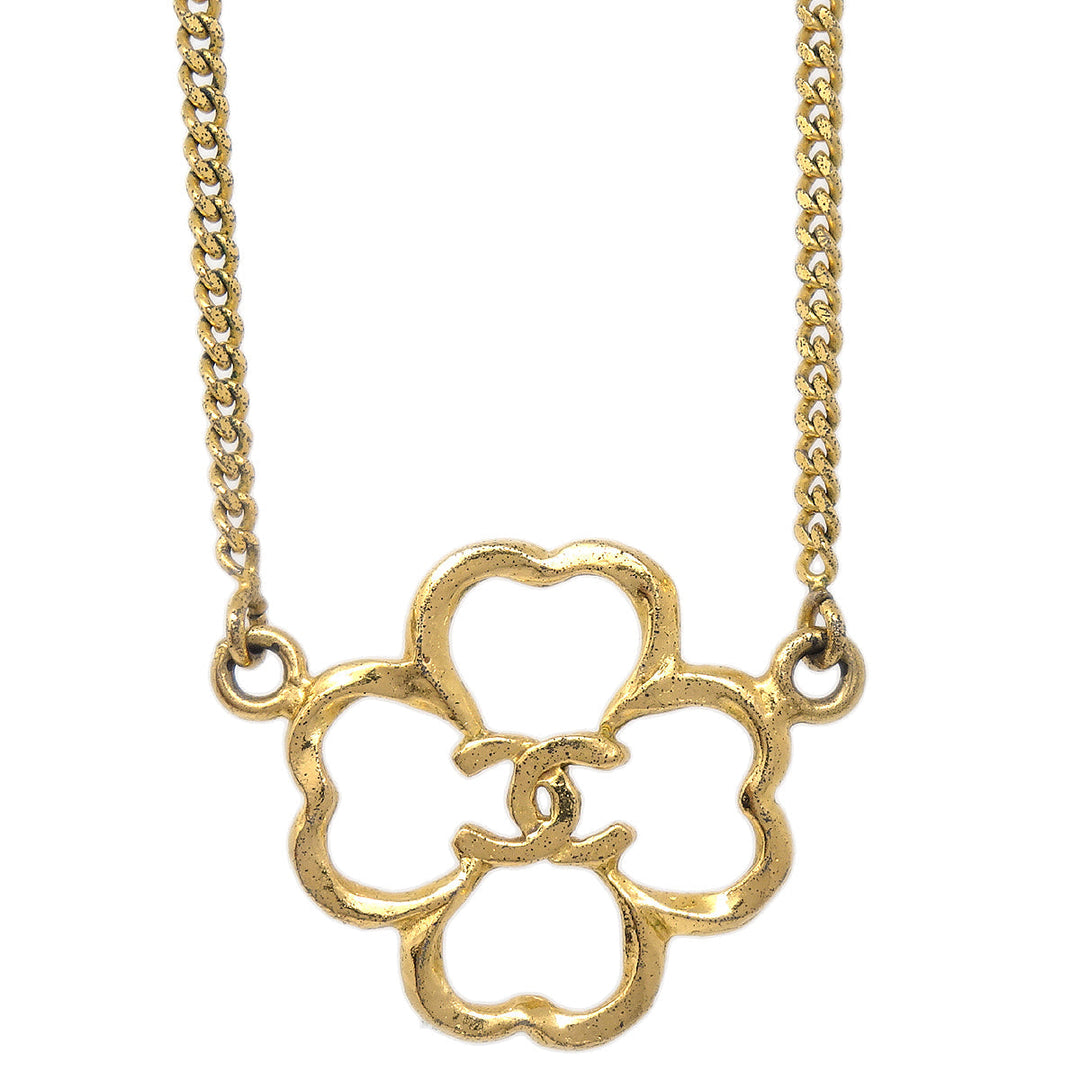 Top Quality Chanel Clover Pendant Necklace Gold 1993