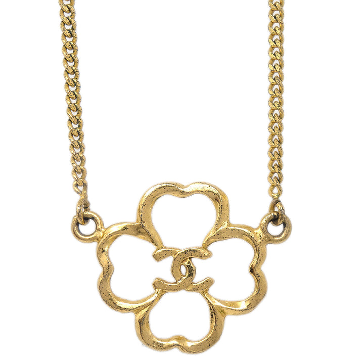 Top Quality Chanel Clover Pendant Necklace Gold 1993
