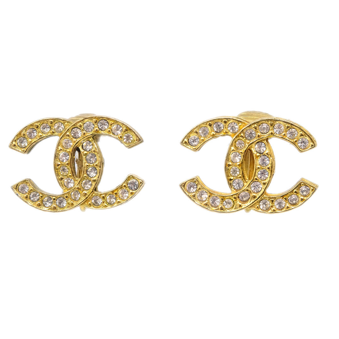 Top Quality Chanel CC Rhinestone Earrings Clip-On Gold 2084