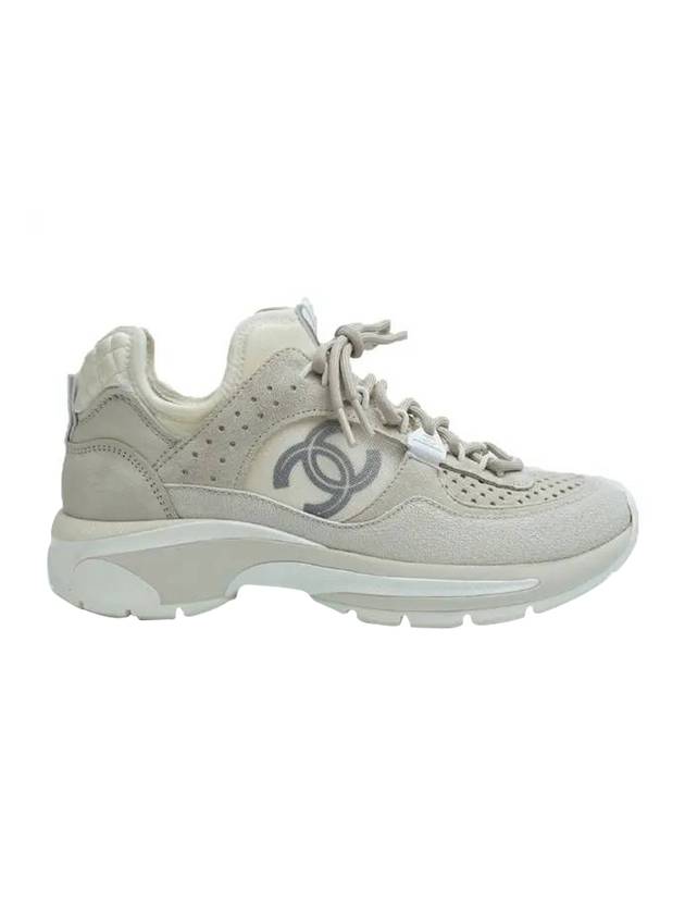 CC Logo  Fabric Suede Calfskin Mesh Low Top Sneakers White Chanel