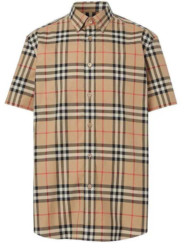 Burberry Check Cotton Poplin Short Sleeve Shirt Archive Beige