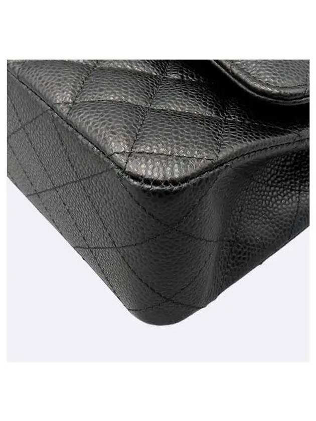 A01112 Black Caviar Skin Classic Medium Silver Chain Flap Shoulder Bag Chanel