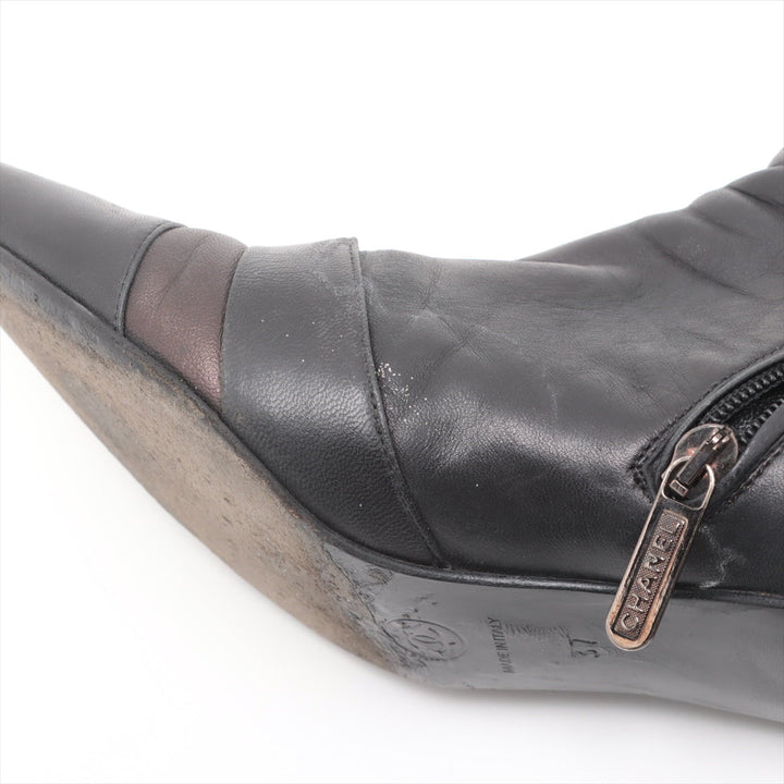 Top Quality Chanel Leather Long Boots 37  Black Hair Lightweight Yablet