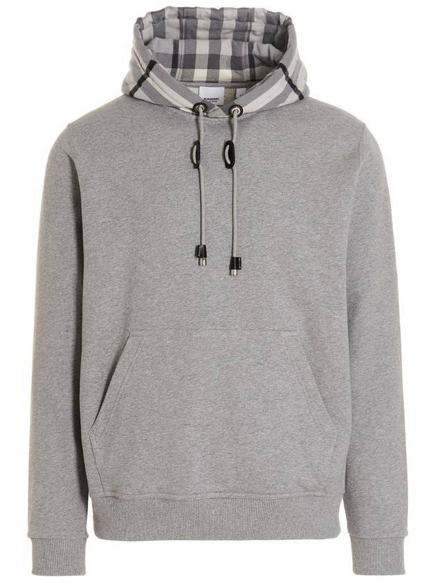 Burberry Check Panel Cotton Hoodie Grey