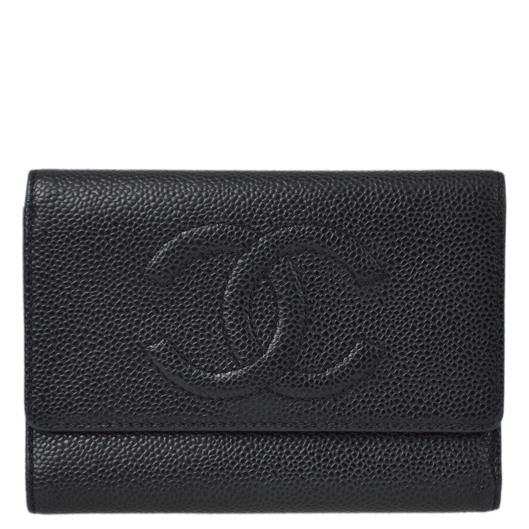 Top Quality Chanel 2000-2002 Black Caviar Wallet Purse