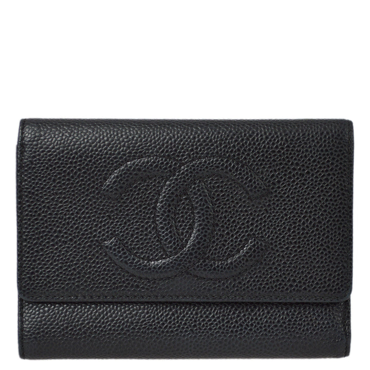 Top Quality Chanel 2000-2002 Black Caviar Wallet Purse