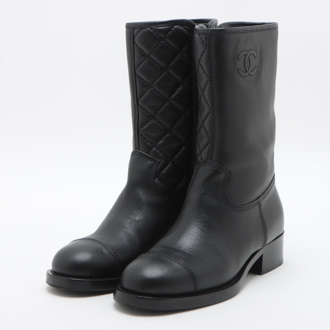 Top Quality Chanel Coco Leather Short Boots 36C  Black G36707 Matrasse Side Zip