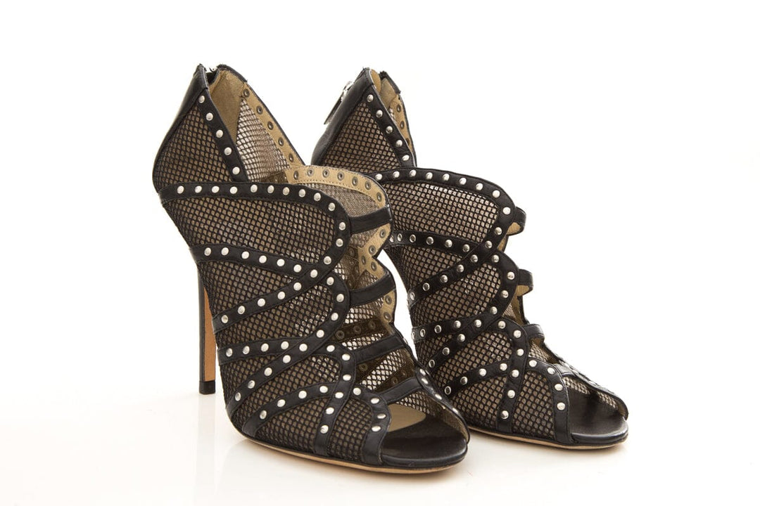 Jimmy Choo KARINA Mesh Studded Black Heels SZ 39.5