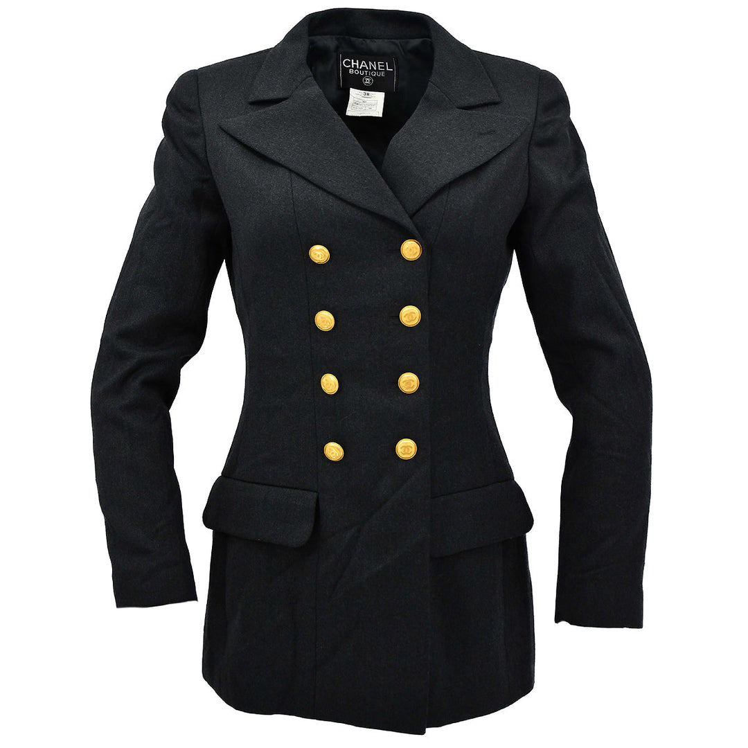 Top Quality Chanel Double Breasted Jacket Black 96A #38